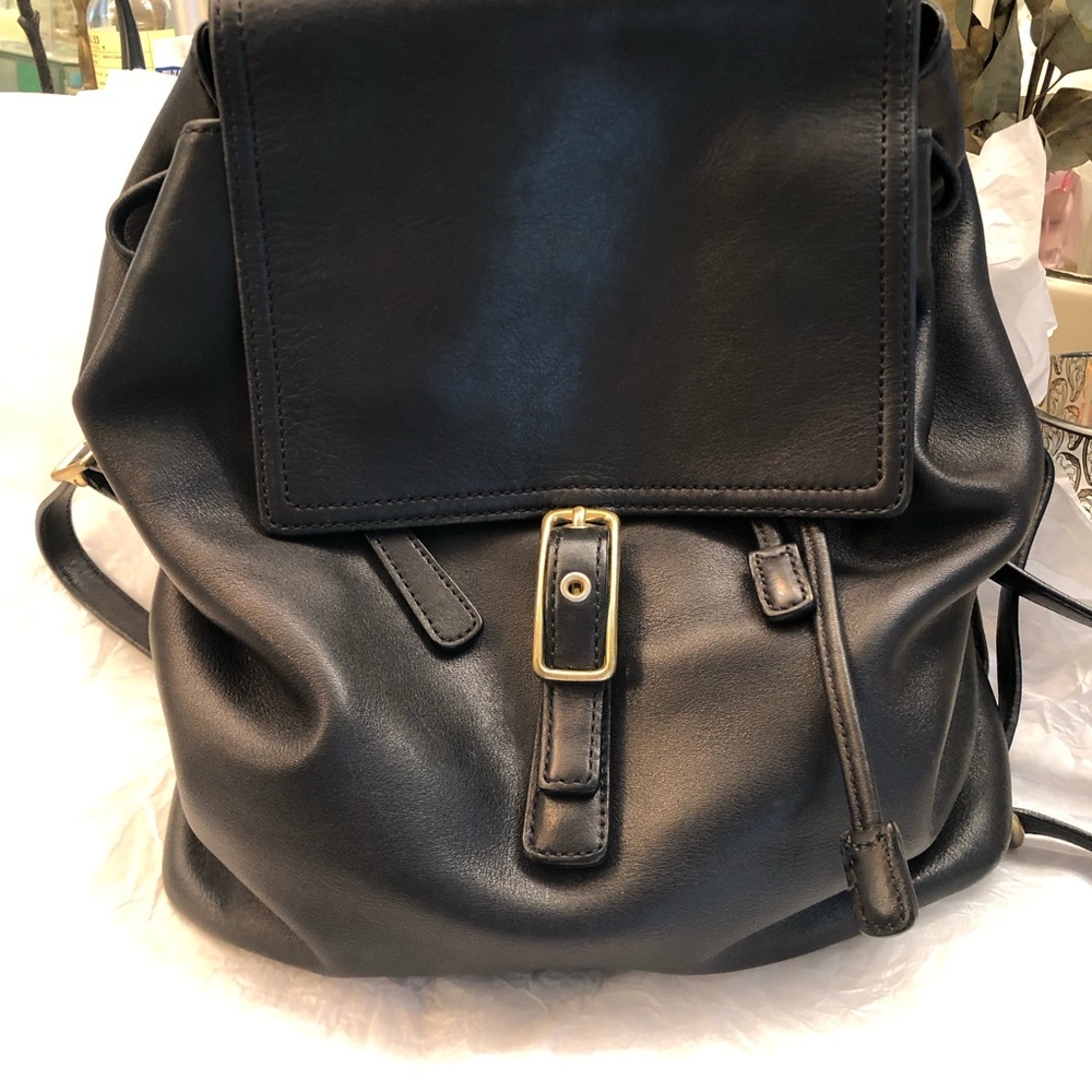 Classic COACH Black Leather Backpack with Gold Hardware
